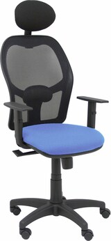 thumbnail of Cadeira Alocén preto malha bali assento azul claro apoios de braços reguláveis apoio de cabeça fixo