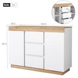 thumbnail of Kommode 120x40x82 mit 3 Schubladen & 2 Türen, Sideboard Schrank Stauraum, E1 Spanplatte Möbel für Schlafzimmer Wohnzimmer, Weiß Eiche