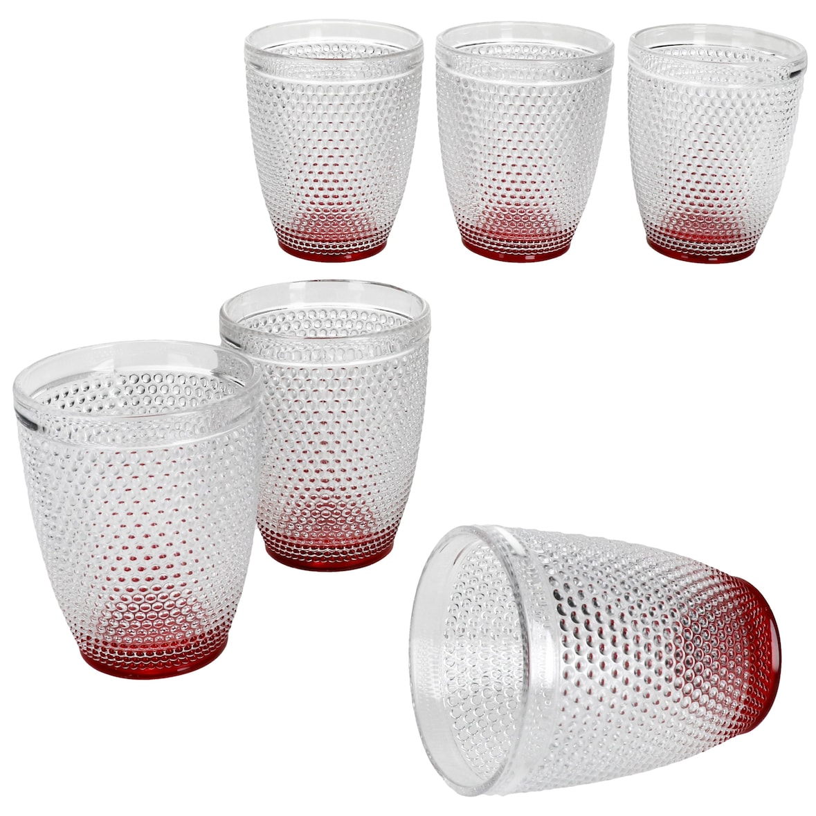 6x Rubin Wassergläser 200ml Glas rot gepunktet Becher Wasser Saft