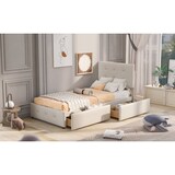 thumbnail of Polsterbett 90x200 mit Stauraum und Lattenrost–klassisches Design aus hautfreundlichem Samt in Beige für komfortable Schlaf- und Aufbewahrungslösungen