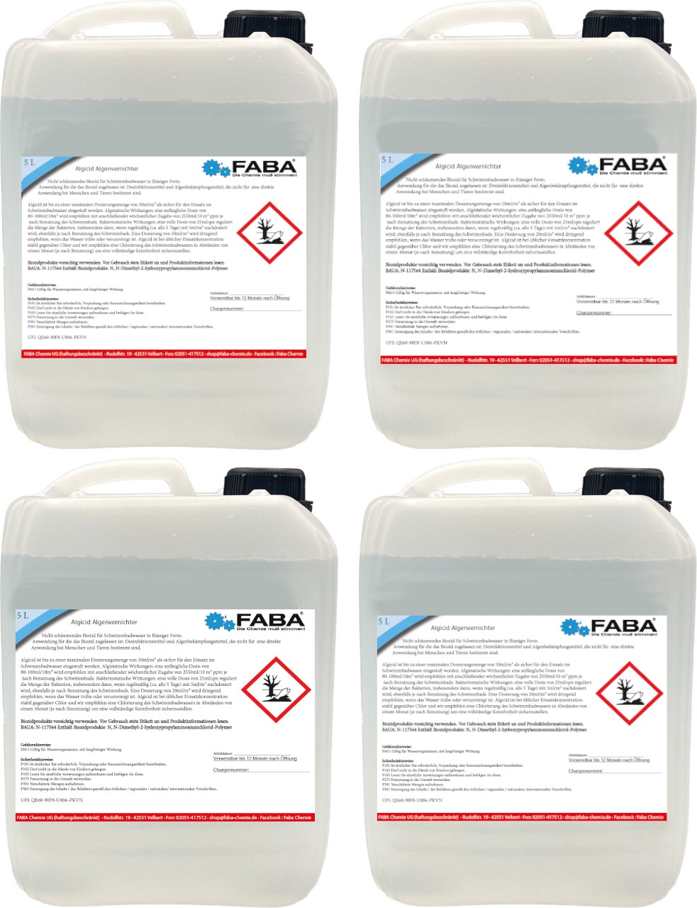 FABA Algizid, Algicid, Algenverhütung, Algenex 4 x 5 Liter