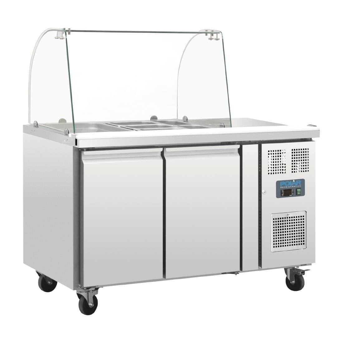Gekoelde roestvrijstalen bereidingstoonbank 282 liter, 2 deuren GN 1/1 met niesbescherming, 300 W, 220 V - MONO