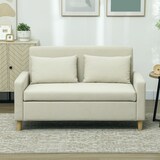 thumbnail of HOMCOM sofá de 2 plazas tapizado en lino sintético con 2 almohadas espacio de almacenamiento y patas de madera carga 240 kg 135x72x84 cm beige