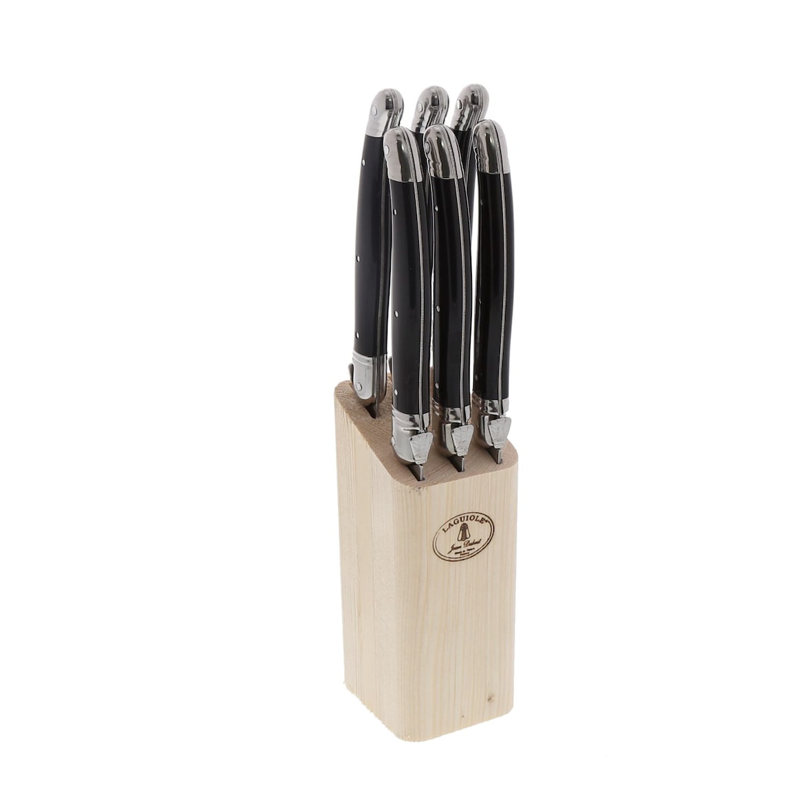 6 couteaux laguiole 'angle' avec bloc en bois naturel -  Noir Autre forme Acier Inoxydable (inox  Jean Dubost 6.00x5.50 cm