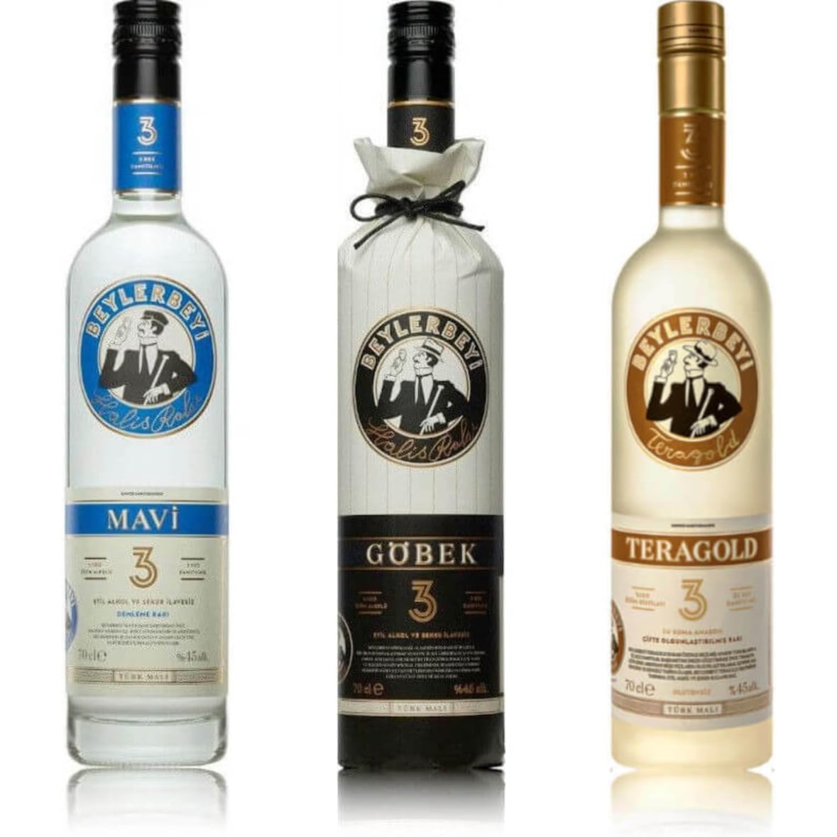 Beylerbeyi Coffret Raki Göbek + Teragold + Mavi 70cl x 3 45%