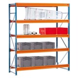 thumbnail of PROREGAL Weitspannregal mit Stahlpaneelen W 100 | Grundregal | HxBxT 300x250x60cm | 5 Ebenen | Fachlast 820 kg | Blau/Orange/Verzinkt