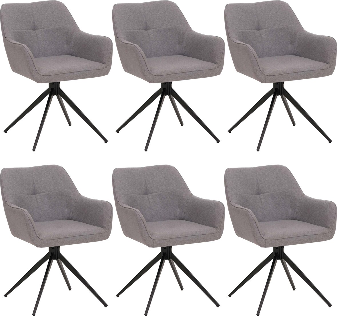 6er-Set Esszimmerstuhl | HxBxT 80x53x59cm | Sitzhöhe 41cm | Stoff/Textil (270g/m²) | Hellgrau | Küchenstuhl Armlehne