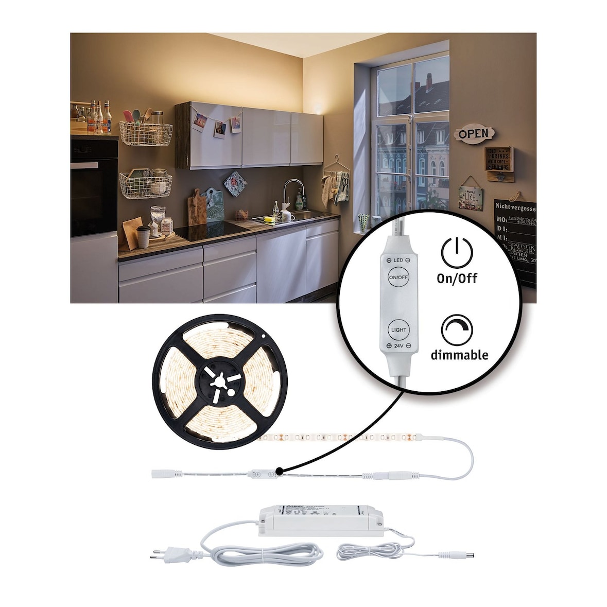 Paulmann SimpLED Power Strip LED Blanc chaud avec Dimm/Switch Kit complet 3m recouvert  33W 1060lm/m  3000K 48VA 78956