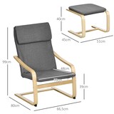 thumbnail of Relaxsessel Set mit Fußhocker Ohrensessel 80x67x99 cm mit Armlehnen Kopfstütze Leinenoptik Grau Holzgestell kompakt fürs Wohnzimmer