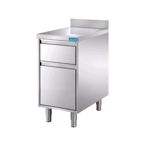Cassettiera in acciaio inox con N.2 cassetti e N.1 cassettone con alzatina L500xP700xH850 mm - linea basic