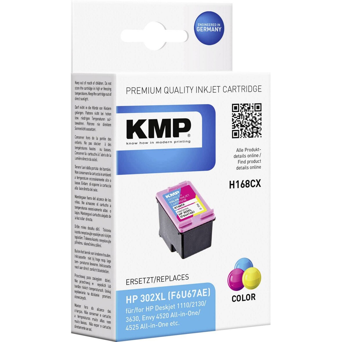 KMP H168CX 12 ml Farbe Cyan Magenta Gelb Tintenpatrone Alternative zu: HP 302XL für Deskjet 11XX 21XX 36XX Envy 45XX Officejet 38XX 46XX 52XX