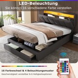 thumbnail of Stylisches LED-Bett 140x190 mit Leinenoptik – Graues Polsterbett mit verstellbarer Beleuchtung, Lattenrost stabiler MDF-Rahmen Grau