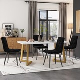 thumbnail of Essgruppe 117x68x75 cm Esstisch mit 4 Stühlen, Rechteckiger Küchentisch, Schwarz Samt, Goldene Tischbeine