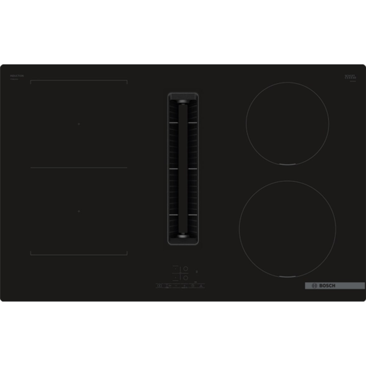 Bosch PVS801GA7, HEZ9VDSB2 + PVS801B16E Set Kochfeld mit Dunstabzug (Induktion) + Flachkanal, 90 °, vertikal L
