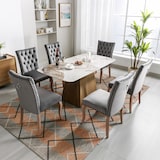 thumbnail of Esszimmerstuhl Samt Grau 6er Set 95x63x49 cm mit Türklopfer Chromring und Kupfernägeln Massivholzbeine, modernes Polsterdesign