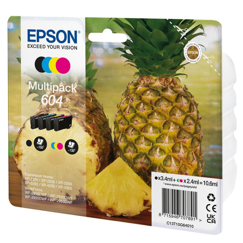 Original Epson Tinte 604 Multipack Schwarz, Cyan, Magenta, Gelb C13T10G64020
