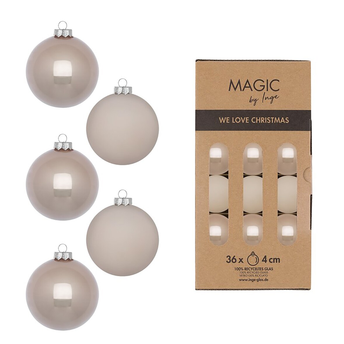 36 Weihnachtskugeln Glas 4cm matt & glänzend Christbaumkugeln Weihnachtsbaumkugeln Weihnachten Christbaumschmuck Weihnachtsbaumschmuck Taupe