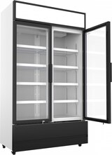 thumbnail of Kühlschrank RHINO auf Rollen | 2x Glastür + LED | 1000 Liter, HxBxT 199,7x125,3x71cm | 0/+10°C | Grau | + CHEFGASTRO Geschirrtuch