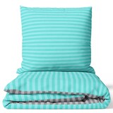 thumbnail of Baumwolle Bettwäsche 200x220 cm Petrol Türkis Grau gestreift Wendeseite Reißverschluss 3 tlg