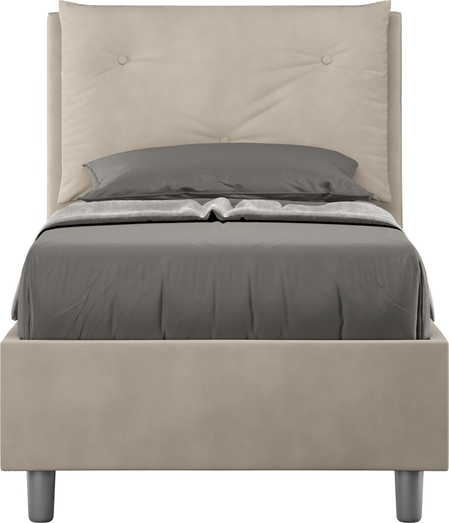 Letto Singolo contenitore imbottito 90x200 microfibra sabbia Appia