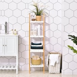 thumbnail of kleankin Estantería Escalera de Bambú de 4 Niveles Mueble de Almacenaje Multifuncional para Baño Salón Cocina 35x36x138,5 cm Blanco y Natural