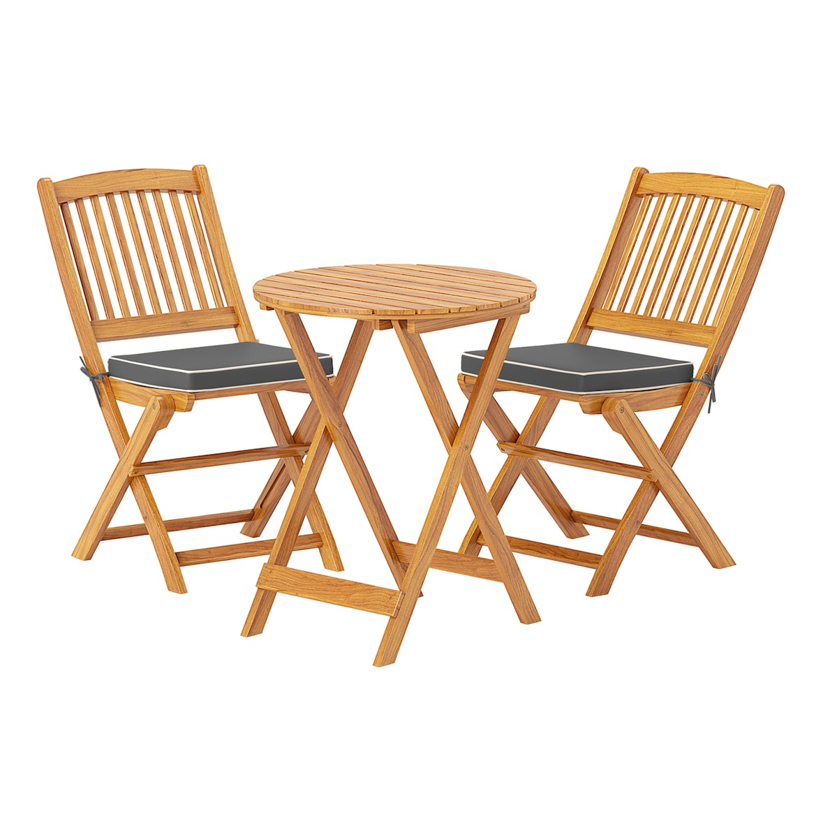 Conjunto de móveis para varanda COSTWAY de 3 peças, mesa de bistrô com 2 cadeiras, com 2 almofadas, conjunto de bistrô