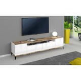 thumbnail of Dmora Fernsehschrank Raffaele, Niedriges Sideboard für Wohnzimmer mit 2 Türen, Sockel für TV-Möbel, cm 200x40h47, Weiß glänzend und Ahorn