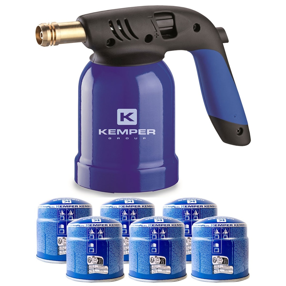 Lampe a souder Coque Acier llumage piezo + 6 Cartouches de gaz 190gr STOP GAZ Perçables KEMPER