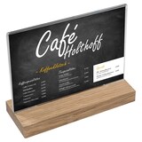 thumbnail of HMF 46945 Acryl Tischaufsteller mit Holzfuß, DIN A4 Querformat, Glasklar