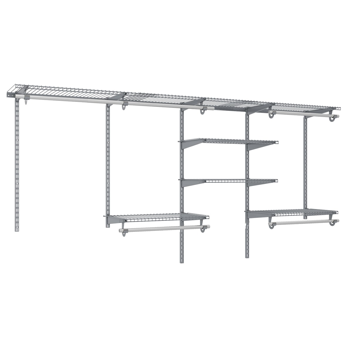 Armario abierto COSTWAY, perchero de pared, extensible de 122 a 244 cm, sistema de almacenamiento DIY, montaje en pared, gris.