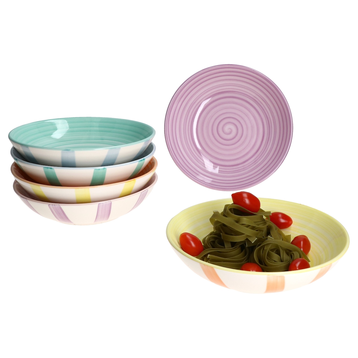 Beach Pastello Stripes 6er Set Suppenteller 600ml Steingut pastell Streifen