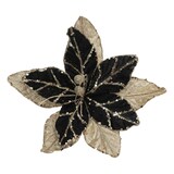 thumbnail of Déco de Noël Fleur de Poinsettia velours Noir et Or pailleté 25 x 25 cm