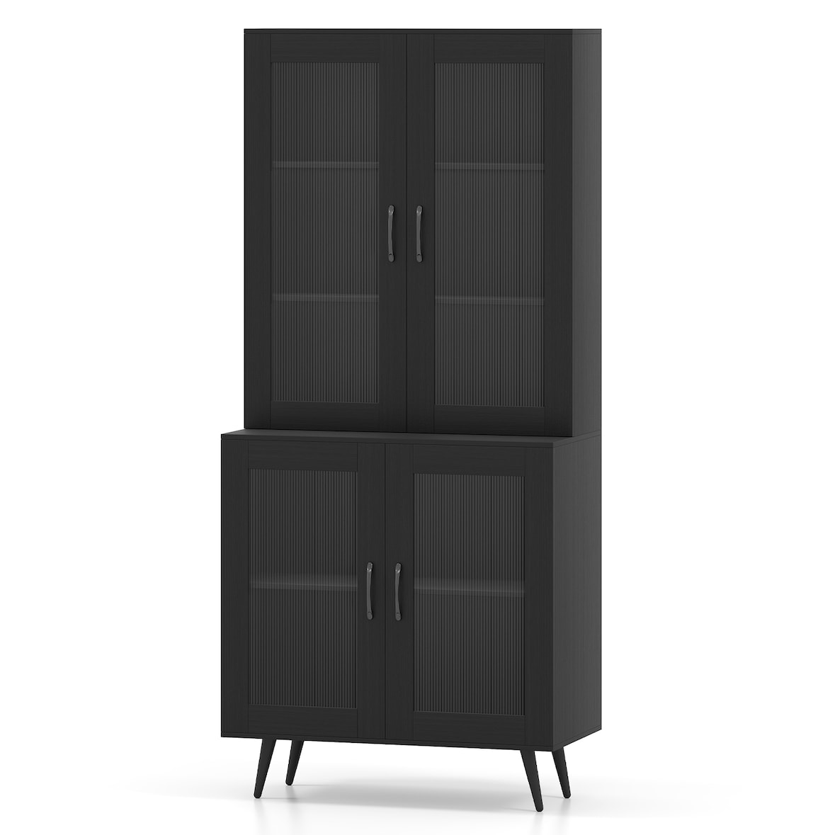 COSTWAY Armario alto de cocina, 178,5 cm, estantería de cocina con 4 puertas transparentes y estante ajustable (negro)
