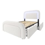 thumbnail of Merax Polsterbett mit USB Typ C Ladefunktion LED-Beleuchtung und 2 Schubladen, Einzelbett 90x200cm, Höhenverstellbarem Kopfteil, Sherp-Weiß