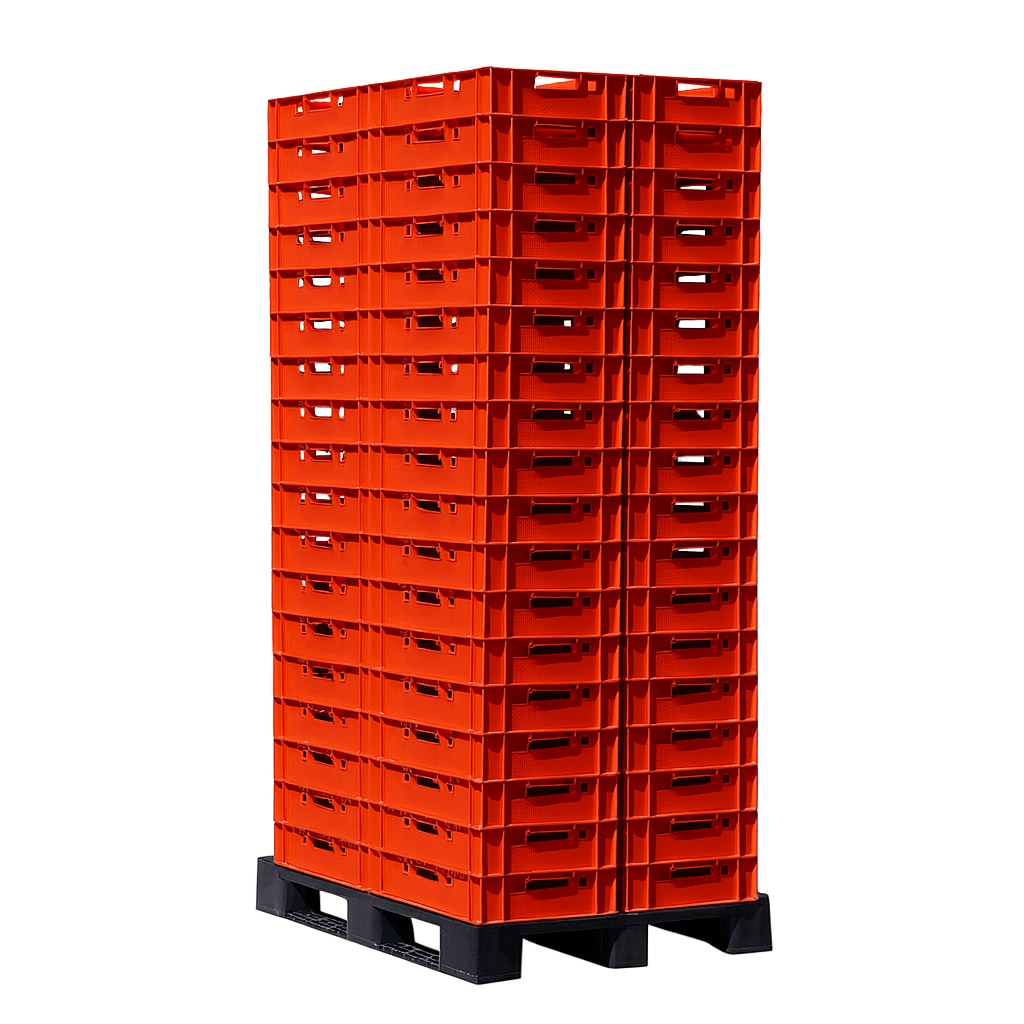 Palette E1 Kisten 60x40x15 cm Fleischkiste Lagerkiste Metzgerkiste - 72 Stück in rot