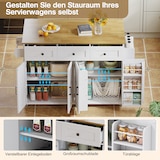 thumbnail of Kücheninsel Weiß-Natur 140x70x91 cm mit klappbarer Arbeitsplatte, 4 Türen, 3 Schubladen, Handtuchhaltern und 360-Grad-feststellbaren Rollen