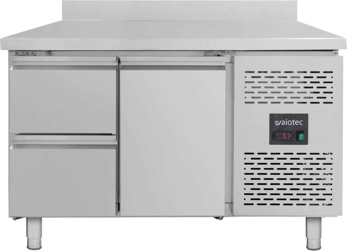 vaiotec Kühltisch / 1 Tür & 2 Schubladen inkl. Aufkantung - Monoblock, 1360 x 700 mm
