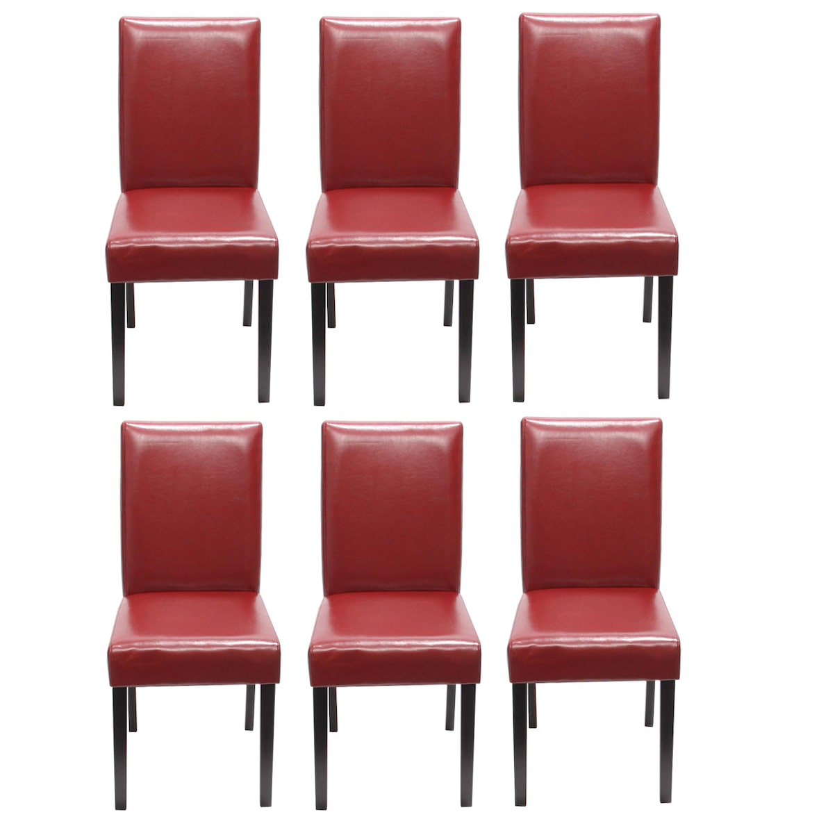 Décoshop26 - Lot de 6 chaises de salle à manger cuisine en cuir rouge pieds en bois foncés design moderne 04_0001939