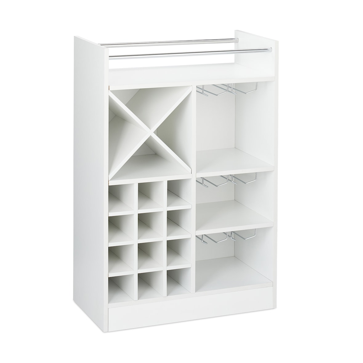 Relaxdays Weinregal mit Glashalter, 22 Flaschen, freistehend, Wein und Sekt, Hausbar HxBxT: 96 x 63 x 35 cm, weiß