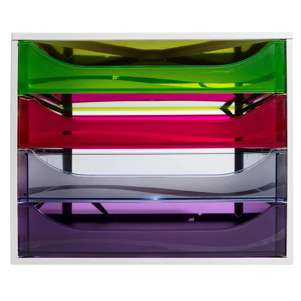 EXACOMPTA Cassettiera Ecobox 228699D, 4 cassetti, box in PS e cassetti in Ppl, (PxlxAlt) 34,8x28,4x23,4 cm, gamma Linicolor box grigio/cass.arlecchino