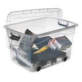 thumbnail of Aufbewahrungsbox transparent 60 Liter mit Deckel und Klickverschluss 610 x 450 x 360 mm inkl. Rollen