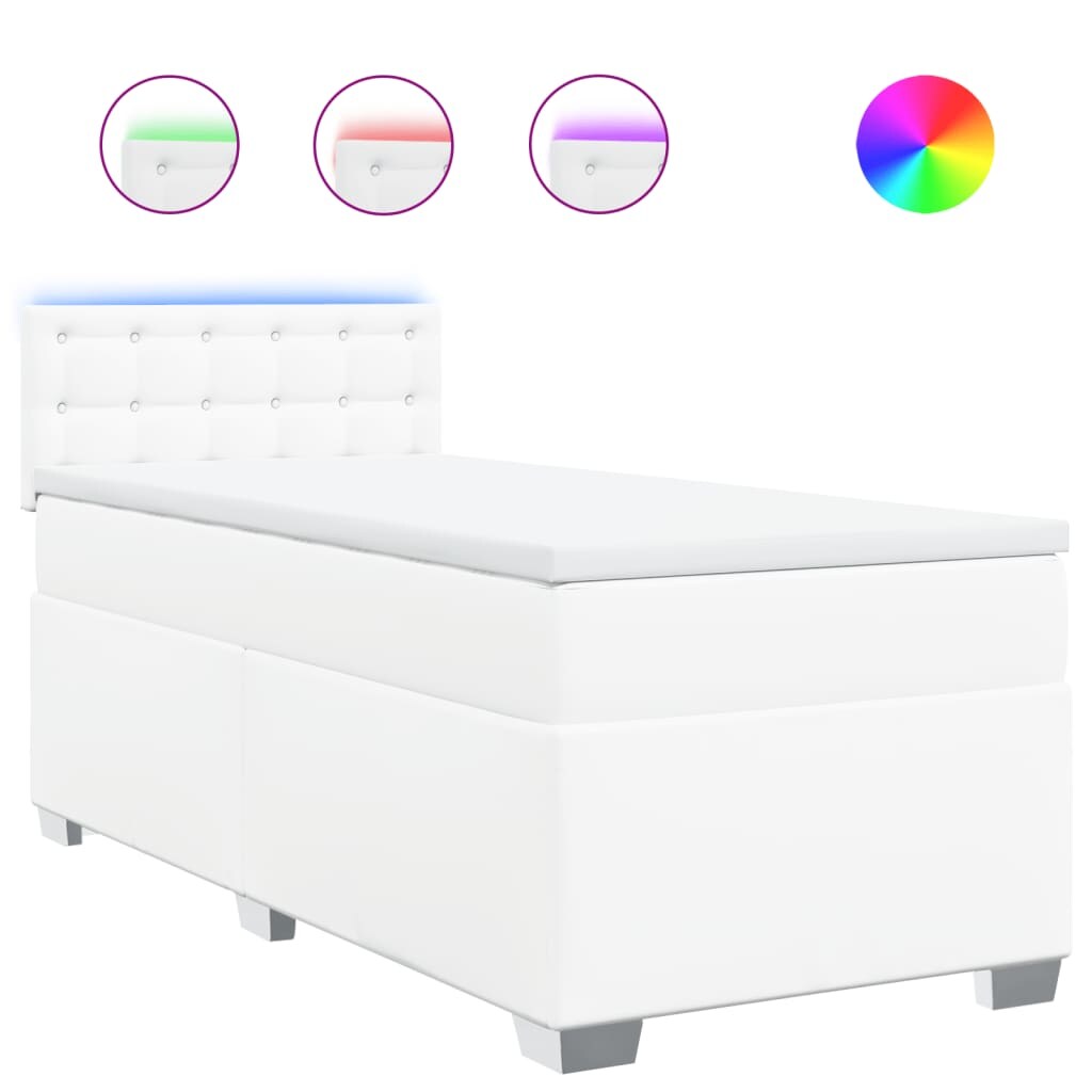 vidaXL Boxspringbett mit Matratze Weiß 100x200 cm Kunstleder