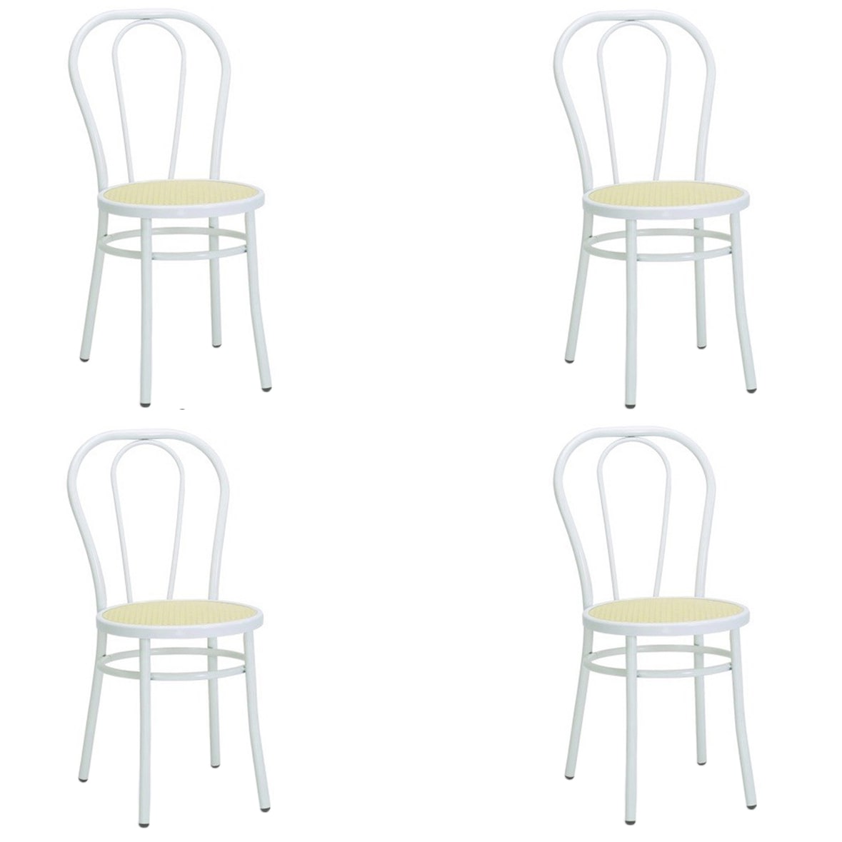 SEDIAOFFICE Set da 4 Sedie Modello Thonet in Metallo 88x48x42 cm Ideale Per Bar, Ristoranti, Sale e Bistrot ad Uso Interno e Esterno Bianco Lucido