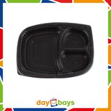 thumbnail of DayBays 1600 Stk. Mikrowellen Menüschale Cookipack 3-geteilt 1250 cc 255x190x45 mm PP Schwarz mit transparentem Deckel