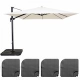 thumbnail of Ampelschirm 3×3 m neigbar, drehbar und mit 4 befüllbaren Bodenplatten, Aluminium weiß