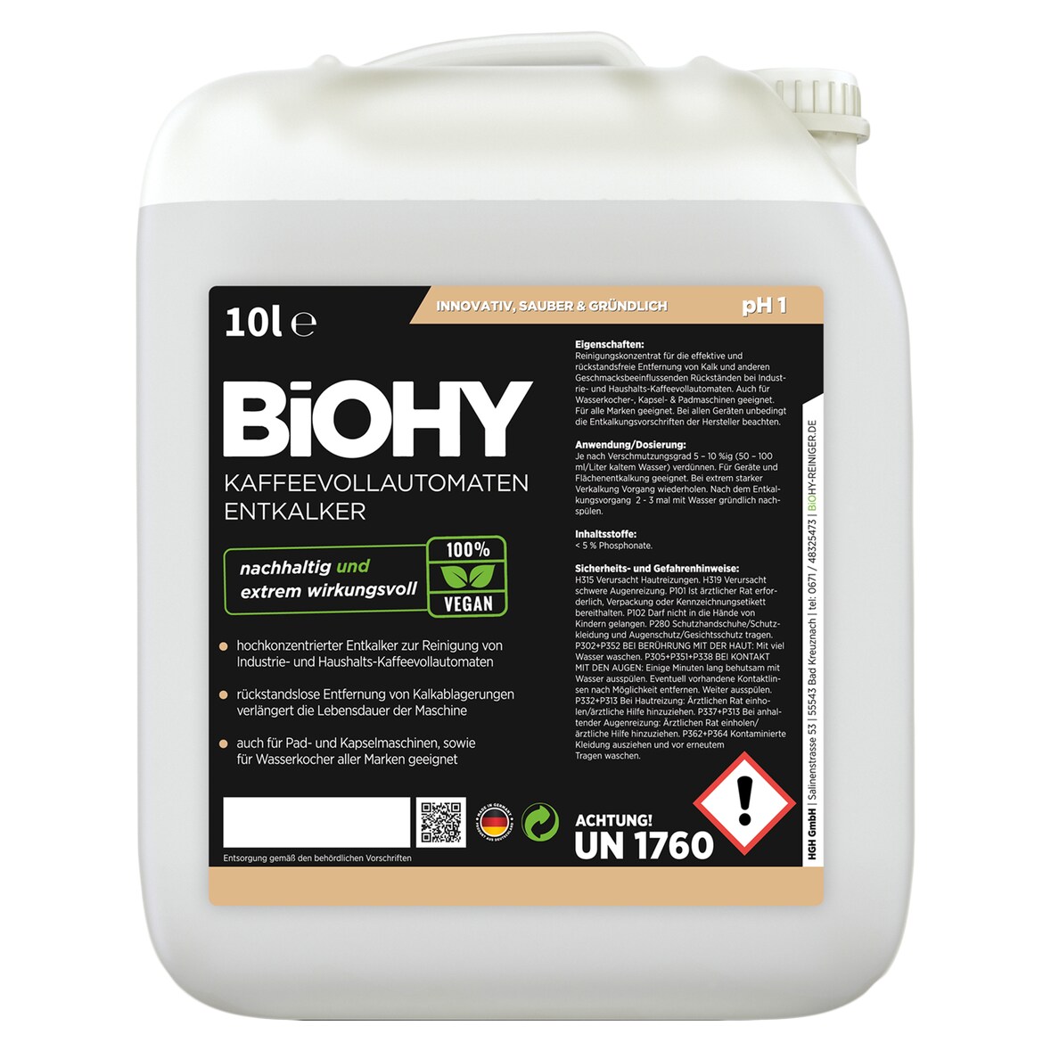 BiOHY Kaffeevollautomaten Entkalker (10l Kanister) | Ideal zur Entkalkung von allen Kaffeemaschinen | Ca. 20 Entkalkungsvorgänge/Flasche