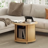 thumbnail of Couchtisch Bambus Naturholz Ø60x45  mit Schiebetür und verstecktem Stauraum, runder Wohnzimmertisch im modernen Design, bodenschonend
