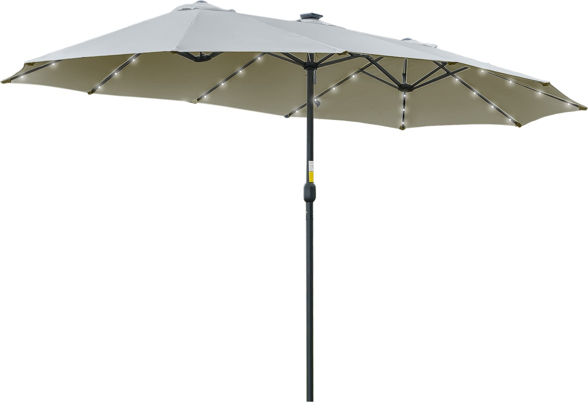 Sombrilla doble de jardín con 48 luces LED solar 450x265x240 cm parasol para patio con manivela protección solar para terraza balcón piscina