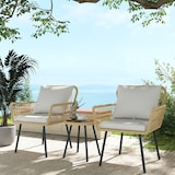 thumbnail of Conjunto de mesa y sillas de jardín exterior juego de 3 piezas sillas y mesa de ratán con 2 sillas 1 mesa de centro redonda y cojines para terraza