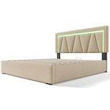 thumbnail of Merax Polsterbett LED Doppelbett mit USB Typ C Ladefunktion und LED-Beleuchtung, Leinen 140x200 (Ohne Matratze) Beige
